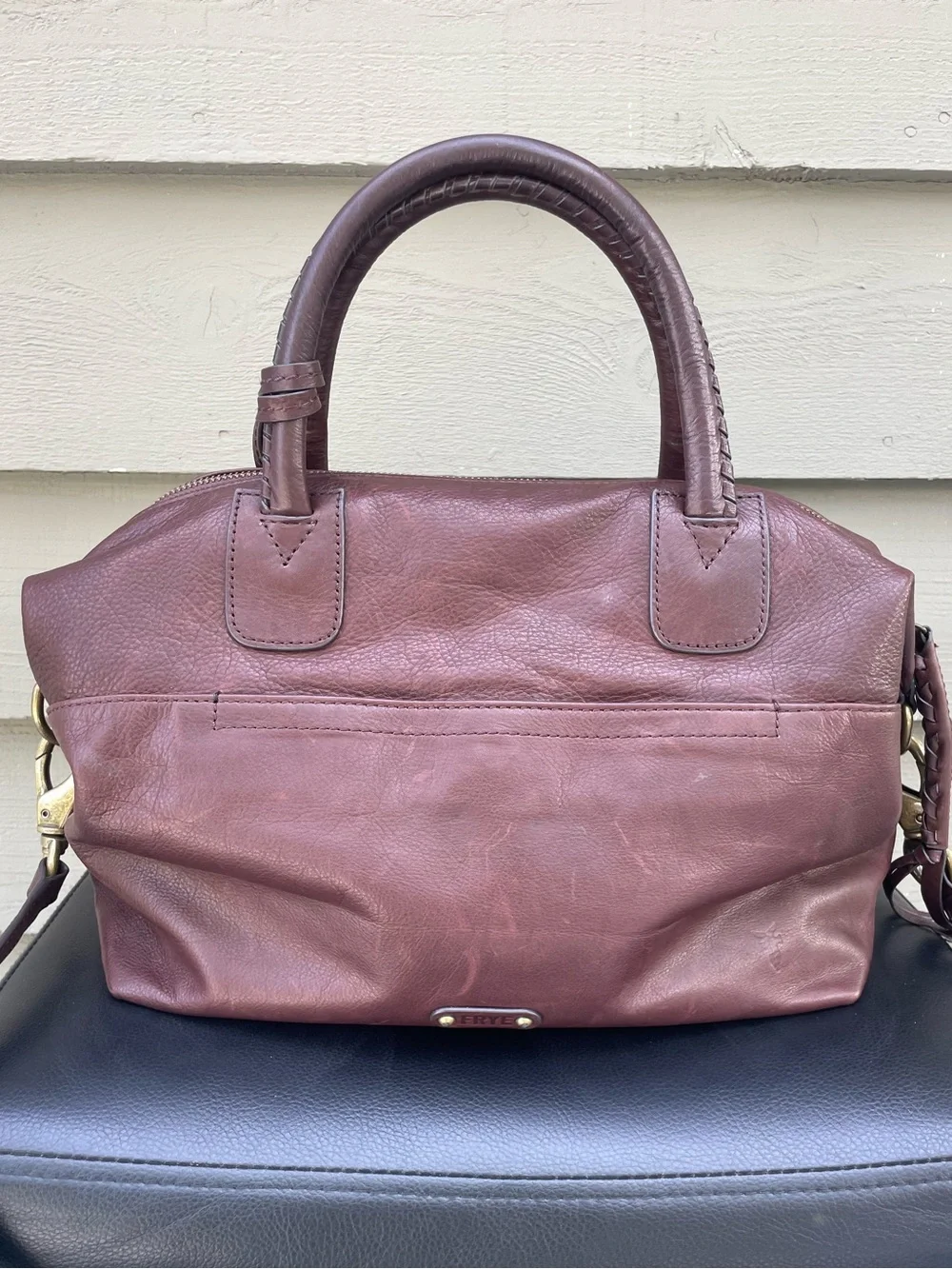 Frye Burgundy/ Brown Leather Satchel / crossbody bag with Braided Shoulder Strap